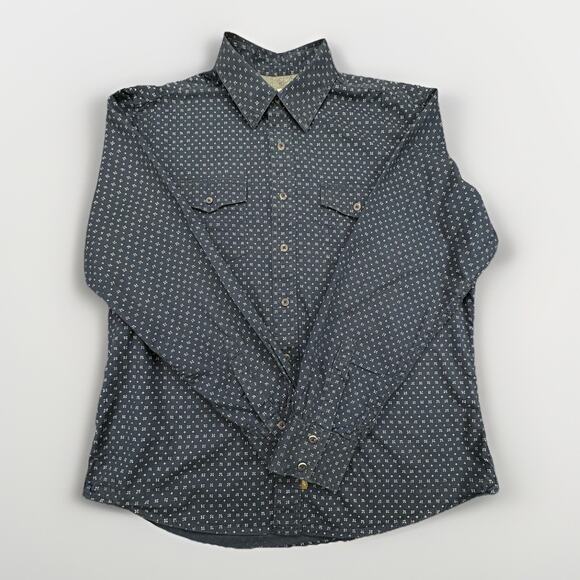 Wrangler Retro Premium Size XL Button Up Mens Shirt Navy Print Long Sleeve - Picture 2 of 10